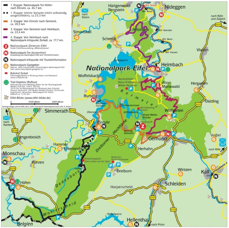 route kaart wildnistrail in nationaal park eifel.
