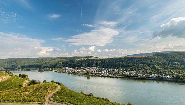 Uitzichten op de Rijn tijdens het fietsen op één van de mooie fietsroutes rond Boppard.