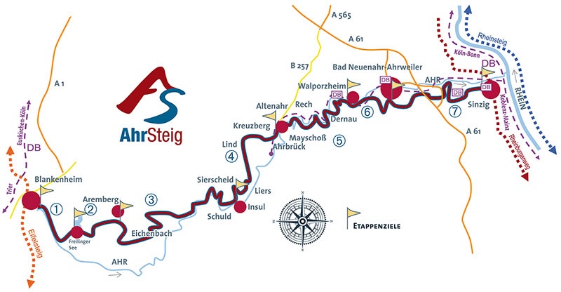 wandelkaart ahrsteig met etappes
